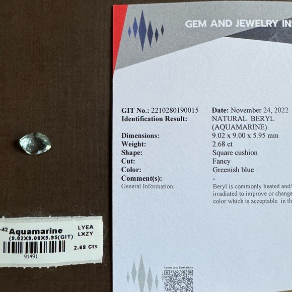 UNIQUE Acquamarine precious stone 2.68 ct CERTIFIED - Picture 3 of 3